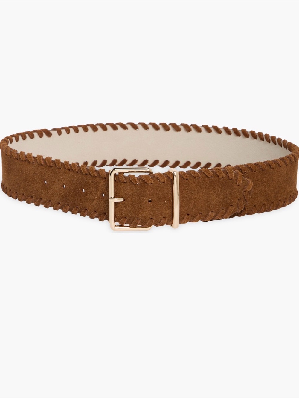Vince Camuto Brown Suede Whipstitch Belt with Gold Buckle M NWT Boho Chic